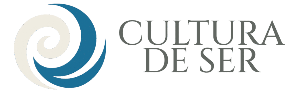 Logo de Cultura de Ser con espiral azul y gris, junto al nombre de la marca.